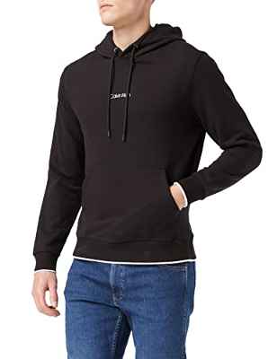 Calvin Klein Sudadera con Capucha con Logotipo Central, CK Black, L para Hombre