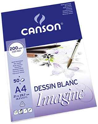 Canson Imagine - Bloc papel de dibujo (A4, 21 x 29.7 cm), color blanco puro