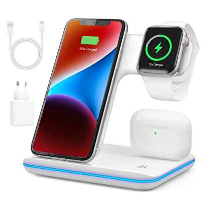 Cargador Inalámbrico for App.le Devices, 3 in 1 Wireless Charger con Stación de Carga para IWA.TCH 8/SE/7/6/5/4/3/2 and iPhon.e 14/13/12/11/XS/XR/X/ 8 Plus and Air.pods 3/Pro/2/1