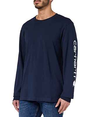 Carhartt Camiseta con logotipo gráfico en la manga larga, tejido grueso, Relaxed Fit Para Hombre, Azul marino, L