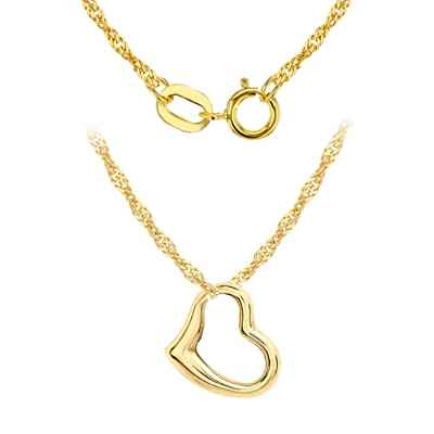 Carissima Gold Collar de mujer de oro amarillo 9 Quilates con colgante en forma de corazón 12X14 mm y cadena tipo Singapur. Longitud 41 cm y ancho 0.9mm.