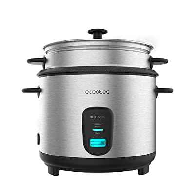 Cecotec Arrocera RiceFusion 7000 Inox. 700 W, Capacidad 1,8 Litros, 10 Raciones, Acero Inox y Tapa de Cristal