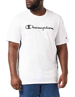 Champion American Tape-Big Logo S-S Camiseta, Blanco, L Hombres