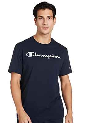 Champion Legacy Classic Logo S/S, Camiseta para Hombre, Azul (Marino), M