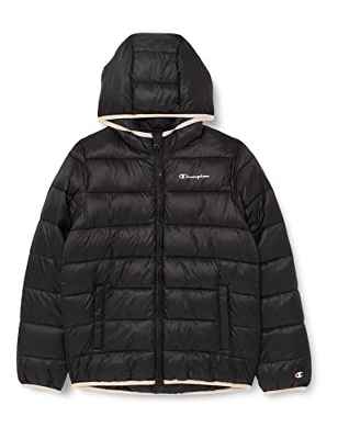 Champion Outdoor-Small Script Logo Chaqueta, Negro Rosa Melocotón, 9-10 Años Unisex niños