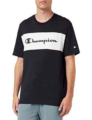 Champion Piping Block Logo S-S Camiseta, Negro, L para Hombre