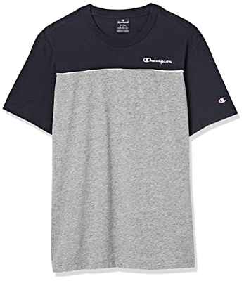 Champion Piping Block S-S Camiseta, Azul (Marino)/Gris (Melange), XL para Hombre