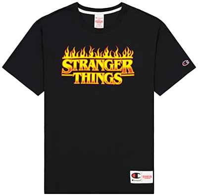 Champion X Stranger Things Camiseta Crewneck Camiseta Crewneck Unisex-Adulto, Negro (KK007), S