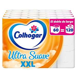 Colhogar Suave XXL 5 x 12, Papel Higiénico Suave, Paquete con 60 Rollos Extra Grandes, Papel de Baño de 2 Capas, Libre de Perfume, Blanco