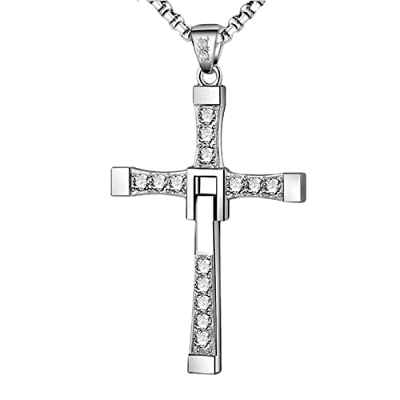 Collar de Cruz de Acero Inoxidable,Joyas Médicas de Aacero de Titanio,Reducción Fast and Furious 1:1,Incrustación de Circonio,Regalo para Marido/Familia/Amigo (Caja de Regalo)