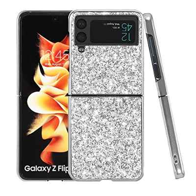 Compatible para Samsung Z Flip 3 5g Glitter, Funda Samsung Z Flip 3 5g Case Silicona Smartphone Samsung Z Flip 3 Cover Rosa (Plata, Samsung Z Flip 3 5g)