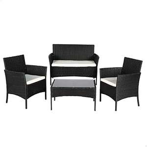 Conjunto Muebles de jardín, 2 sillas Individuales, 1 sofá Doble y Mesa de Centro + Cojines