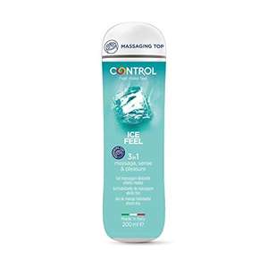 Control Ice Feel - Gel Masaje Corporal Efecto Frío y Tapón Masajeador 200 ml - Compatible con preservativo - Hipoalergénico - Sin azúcar