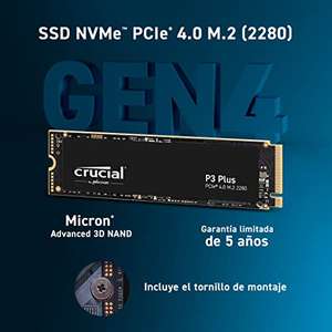 Crucial P3 Plus 2TB M.2 PCIe Gen4 NVMe SSD interno, Hasta 5000MB/s - CT2000P3PSSD8