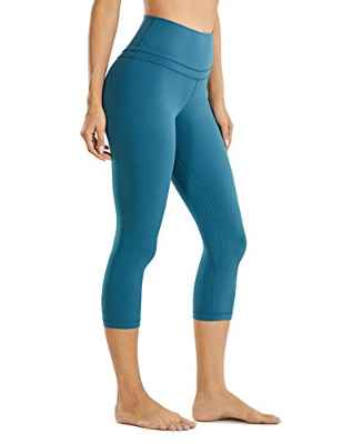 CRZ YOGA Mujer Naked Feeling Leggings Deportivas Cintura Alta Yoga Fitness Pantalones con Bolsillo -48cm Azul de Gasolina R418 36