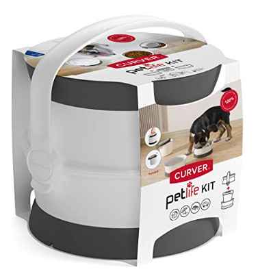 Curver Pet Food Kit Nómada, incluye dos comederos y un hermético para almacenar el pienso, asa fácil transporte