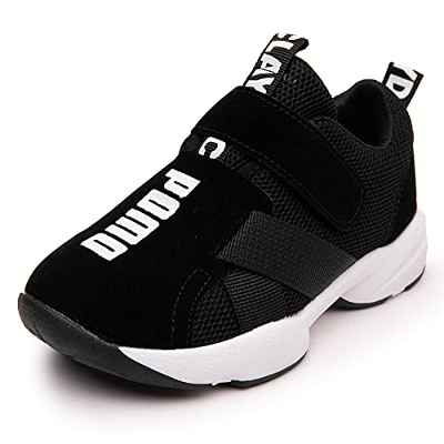 Daclay Zapatos niños Deportivo Transpirable y Transpirable con Parte Superior de Cuero cómoda con Zapatillas Velcro niña Sneakers Negro 26EU