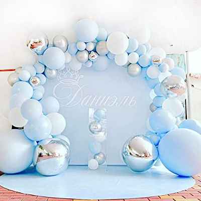 decoracion bautizo niño, arco para globos azules, globos de cumpleaños, 141 globos blancos y plateados, globos de aluminio 4D, globos azules para baby shower niño, decoración cumpleaños