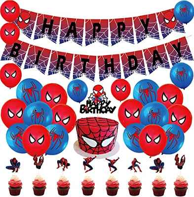Decoracion Cumpleaños Spiderman Globos Spider Man Feliz Cumpleaños del Pancarta Adorno de Torta Spiderman para Niños Decoraciones de Fiesta Cumpleaños