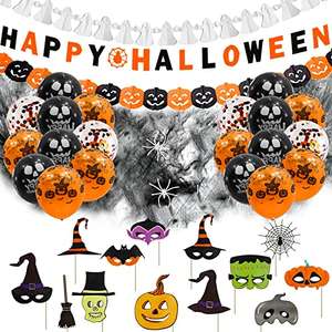 Decoración Halloween 25 Halloween Temá Globos, 11 Fotos Accesorios, 60g Telaraña para Halloween