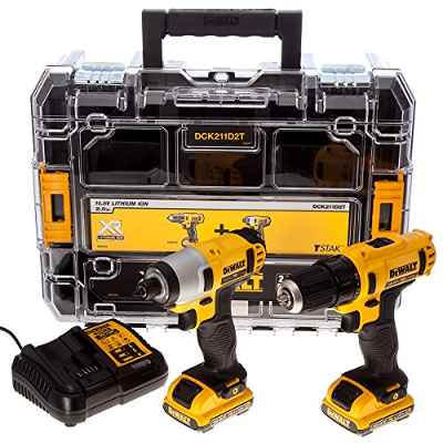 DeWalt DCK211D2T-QW Kit de Taladro, Atornillador y batería, 1840 W, 10.8 V, Negro y Amarillo