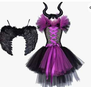 Disfraz maléfico para niña, Halloween, carnaval, tutú, vestido con diadema, con alas para dormir