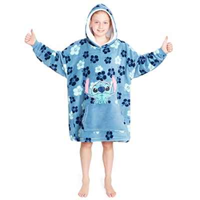 Disney Sudadera Oversize Sudadera Manta para Niños Mickey Minnie Stitch(Azul Tropical)