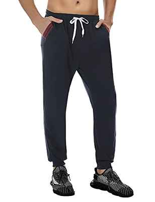 Doaraha Pantalones de Deporte para Hombre Largo Pantalón Chandál Hombre Algodón Pantalones Hombre Deportivos con Bolsillos-Negro-Tamaño L