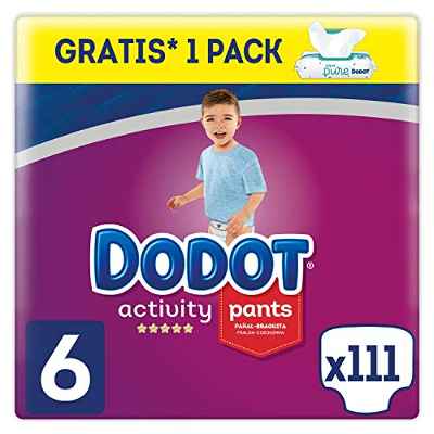 Dodot Activity Pants Pañal-Braguita Talla 6, 111 Pañales, 15+kg + Dodot Aqua Pure Toallitas para bebé, 1 Pack de 48 Toallitas Gratis