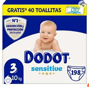 Dodot Pañales Bebé Sensitive Talla 3, 1 Pack- 198 Pañales, 6kg + 40 toallitas Gratis