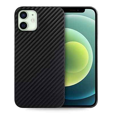 doupi UltraSlim Funda iPhone 12 Mini (5,4 Pulgada) Carbon Fiber Look Fibra de Carbono Óptica, Finamente Estera Ligero Estuche Protección, Negro