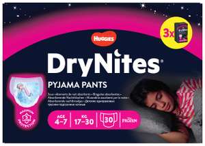 DryNites Calzoncillos absorbentes para Niña, 4-7 años (17-30 kg), 3 paquetes x 10 uds (30 unidades)