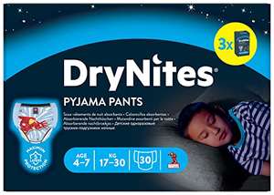 DryNites Calzoncillos absorbentes para niño, 4-7 años (17-30 kg), 3 paquetes x 10 uds (30 unidades)