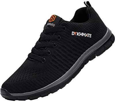 DYKHMATE Zapatillas de Deportes Hombre Cómodo Zapatillas Hombre Ligero Transpirable Zapatos Gimnasio Fitness (Negro Gris,45 EU)