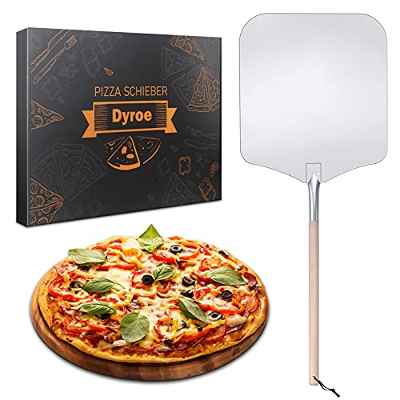 Dyroe Pala para Pizza-Pala Profesional de Aluminio para Pizza con Gran Superficie30,5cm x 33,5cmy Mango de Madera Desmontable de 85 cm, Ideal para Piedra de Pizza, Parrilla de Gas y Horno