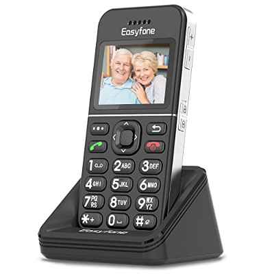 Easyfone T100 gsm Teléfono Móvil para Personas Mayores con Teclas Grandes y botón SOS, GPS, Fácil de Usar Móviles para Ancianos con Base cargadora (Negro, gsm)