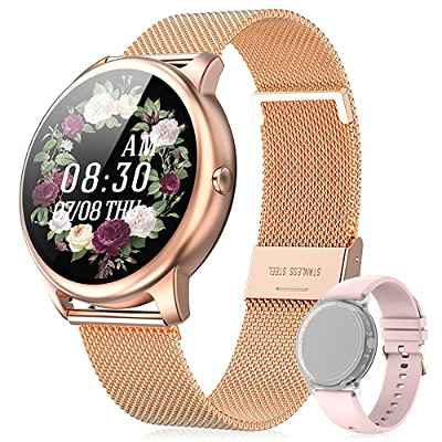 EasySMX Reloj Inteligente Mujer Smartwatch Mujer, [Regalos] Reloj Inteligente para Móvil de Android/IOS con 2 Correas, 26 Funciones como Pulsómetro, Podómetro, Monitor de Salud, Llamada o Calorías etc