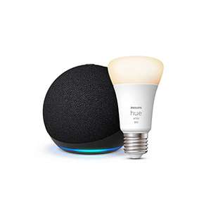 Echo Dot (5.ª gen, modelo de 2022), Antracita + Philips Hue White Bombilla Inteligente (E27),compatible Alexa - Kit inicio Hogar digital