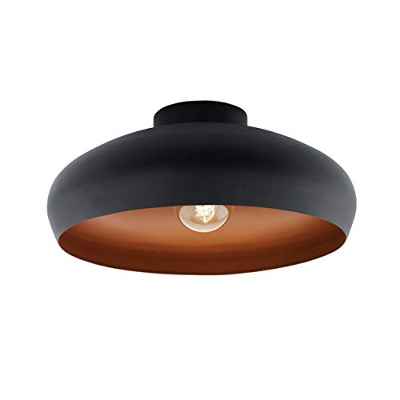 EGLO Lámpara de techo Mogano, luz de techo de 1 foco estilo industrial, vintage, fabricada en acero, lámpara de salón en color negro, cobre, lámpara de cocina, lámpara de techo E27