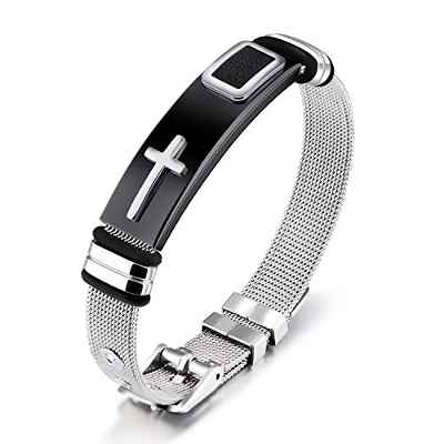 Emibele Pulsera para Hombre, Pulsera Cruzada de Malla de Acero Inoxidable, Accesorios de Muñeca de Moda de Diseño Minimalista Simple Regalo para Hombre - Negro