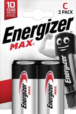 Energizer - MAX, Pack de 2 pilas C, larga duración para uso cotidiano, sin sulfatación y 10 años vida útil