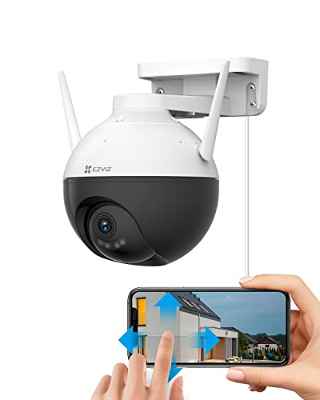 EZVIZ Cámara de Vigilancia Exterior WiFi 2K+ Cámara Domo de 360° Visual, Visión Nocturna en Color de 30m y Defensa Activa con Luz y Sirena, AI Detección de Personas, Audio Bidireccional | C8W 4MP
