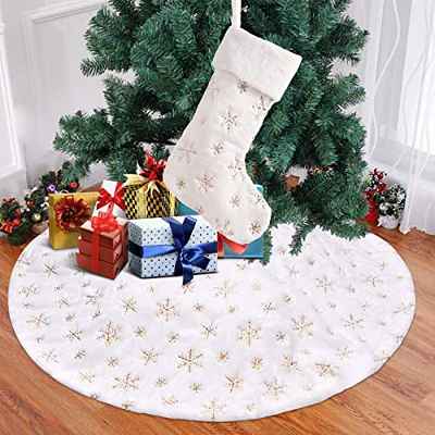 Faldón de árbol de Navidad Calcetines navideños Merry Christmas Tree Skirt Falda para la Decoración del Hogar Festiva para Fiesta de año Nuevo Vacaciones en Casa Base de árbol de Navidad (oro122 cm