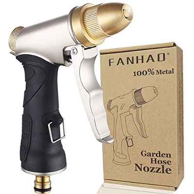 FANHAO Pistola de manguera de jardín con boquilla de latón completa, pistola de riego pistola de manguera de agua de alta presión resistente ajustable de chorro a spray