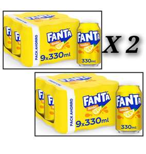 Fanta Limón - Refresco con 6 % de zumo de limón, bajo en calorías (2 Packs de 9 latas) (4.71€ pack de 9)