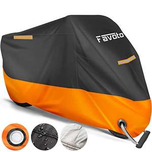Favoto Funda para Moto Cubierta de Moto 210D Impermeable Protectora con Banda Reflectante, 245x105x125cm Negro+Naranja