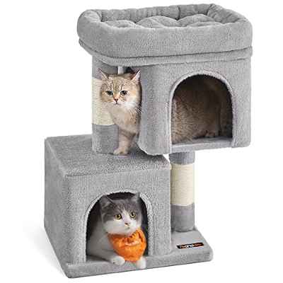 Feandrea Árbol para Gatitos, Torre para Gatitos de 67 cm, S, para Gatitos de hasta 3 kg, Plataforma Grande para Gatitos, 2 Cuevas para Gatitos, Rascador, Gris Claro PCT611W01