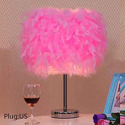 Feather - Lámpara de mesa con plug-in, decoración, luz nocturna, plumas, vintage, para dormitorio, niños, boda, cumpleaños, noche de lectura, salón