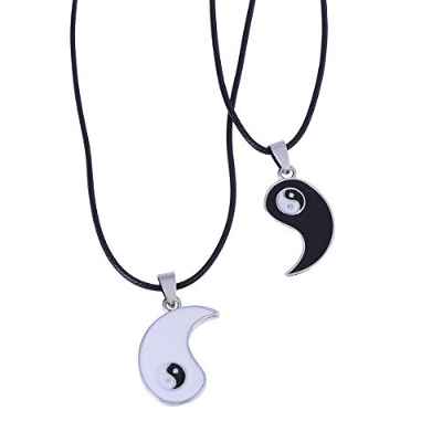 Fenical 1 par de collares colgantes de aleación de Tai Chi Ying Yang para la mejor amiga pareja (cadena de piel).