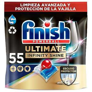 Finish Powerball Ultimate Infinity Shine, Pastillas para el Lavavajillas Contra Manchas Resecas y Escudo Protector, Pack de 55 Pastillas